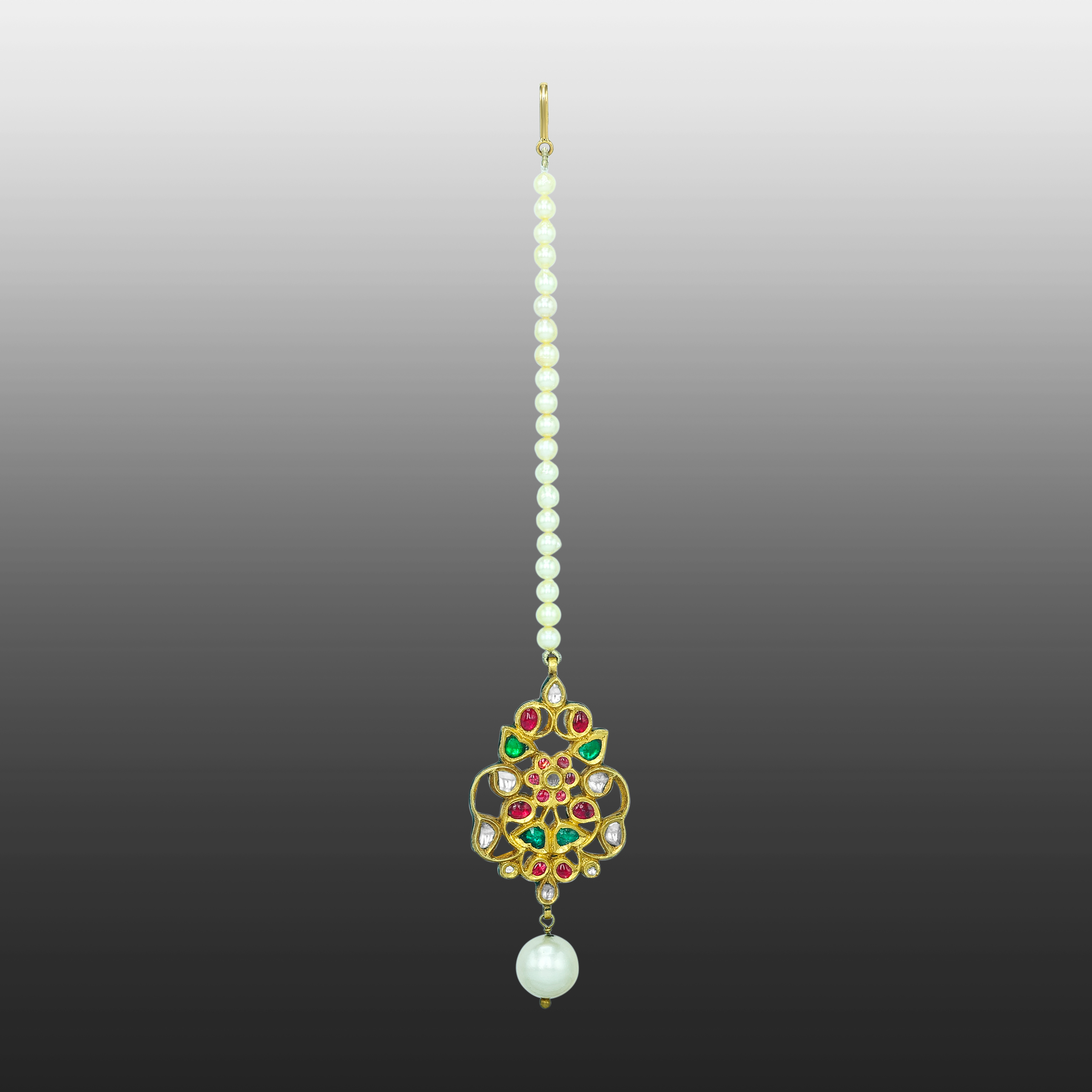 Multi Hue Maang Tikka with Polkis and Pearl Drop